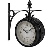 Reloj de pared de doble cara de 5 ", reloj de estación, reloj de jardín, negro