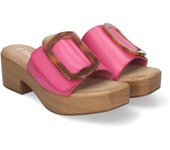 PuntoSalao Zuecos de tacón y plataforma para mujer hebilla nacarada fucsia XFH783