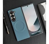 Carbon Fiber Pattern PU Leather For Magsafe Magnetic Case For Samsung Galaxy Z Fold 6 4 5 3 Fold6 Fold4 Fold5 Fold3 Back Cover