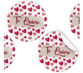 ARGUVAL  ROLLO 250 ETIQUETAS REDONDAS CORAZONES TE QUIERO EN ROJO REGALO