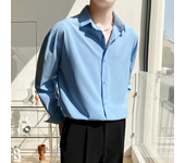 Men's Long Sleeve Shirts Fashion Korean Baggy Lapel No-iron Business Casual Elasticity Lapel Collar Shirt  White Green