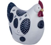 CAPRILO REGALOS & DECORACIÓN Figura Decorativa Rústica de Resina "Gallina Lunares Plata" Adornos y Esculturas. Animales. Regalos Originales. Decoración Hogar. 17 x 9,50 x 16,50 cm