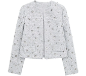 Women's Sequined Bomber Jacket Fall New Round Neck Long Sleeve Pocket Stretch Hem Sequins Jacket Coat Female Chic Outerwear