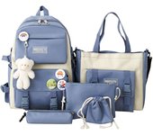 5-pack school bag set for girls, backpack, handbag, messenger bag, pencil case and drawstring bag Black