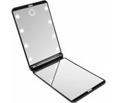 Espejo de bolsillo plegable, espejo de maquillaje iluminado, espejos de mano, aumento de 1x/2x, para afeitarse, acampar y maquillarse (negro)