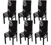 Juego de 6 fundas elásticas para sillas de comedor, fundas elásticas para sillas de cocina y comedor, diseño de alas, color negro
