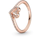 PANDORA Anillo Corazón Brillante con Hueso de la Suerte en Oro Rosa， Regalo de San Valentín para tu pareja