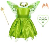 Girls Tinker Bell Costume Halloween Costume for Kids Green Tinkerbell Fancy Dress Fairy Princess Cosplay Carnival Party