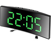 Creative Curved Electronic Clock, LED Large Screen Plug-in Battery Dual-purpose Mirror Alarm Clock, Student Bedroom Dedicated