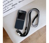 Simple Plain Leather Pattern Crossbody Lanyard Phone Case for Samsung Z Flip 6 5 4 3 Flip6 Flip5 Flip4 Flip3 5G Protective Cover