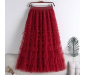 2025 New Mesh mosaic cake  spring, summer, autumn and winter new mid-length A-line long fluffy gauze skirt