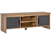 HOMCOM Mueble de TV para Televisores de 42" con 2 Compartimentos Cerrados con Puertas de Metal y 2 Estantes Abiertos Mueble de salón Moderno Mesa para televisor 109x35x38 cm Madera Natural y Gris