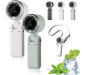 Ventilador turbo portátil Regularlyk, 5 velocidades, recargable, plegable, con pantalla LED, funciona con pilas, cabezal ajustable a 180°, para actividades al aire libre, viajes y trabajo (1-B)