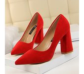 Women 8.5cm High Heels Elegant Pumps Lady Wedding Block Heels Scarpins Flock Suede Red Brown Nightclub Event Party Office Shoes