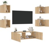 vidaXL Muebles de TV de pared con luces LED 5 piezas, Mueble de Salon, Mueble TV, Mueble TV salon, Mesa de TV, Mueble tele