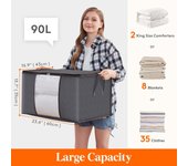 3 Piezas 90L Cajas de Almanaje Ropa, Mantas y Edredones, Organizador de Armario Plegable de Plastico para Mudanzas, Gris