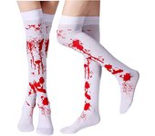 Medias altas para mujer, para disfraz de cosplay de Halloween, 2 pares (manchadas de sangre), blancas y rojas