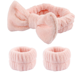 3Pcs Bow Headband Wristband Set Towel Elastic Soft Washing Face Shower Make Up Yoga Sports Skincare Headband For Women Girls
