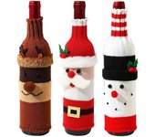 Funda para botella de vino de Navidad, 3 piezas, funda de punto para botella de vino, decoración navideña, regalo para Navidad, bodas, fiestas navideñas (combinación A)