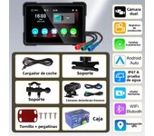 Srnubi 5-inch Portable Motorcycle Wireless Carplay & Android Auto Display Screen IPX7 Waterproof Dual Lens Bluetooth GPS Monitor