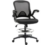 Vinsetto Silla de Dibujo de Malla, Silla de Oficina Ergonómica con Ruedas, Silla Giratoria Ajustable en Altura de 106-126 cm con Anillo de Pie Ajustable, Silla de Trabajo en Casa, Negro