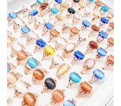 20pc/Lot Bohemia Natural Stone Finger Rings For Women Silver Rose Gold Plate Colorful Opal Crushed Shells Agate Joint Ring Girl