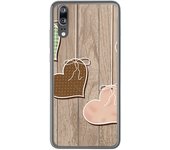Tumundosmartphone Funda Gel Tpu para Huawei P20 Diseño Corazones Madera Dibujos