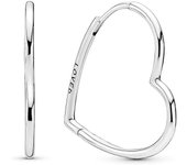Pendientes de aro con corazón asimétrico de plata de ley Pandora Moments para mujer，Incluye Caja Original