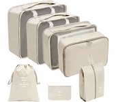 Juego de 7 Organizadores de Maletas, cubos de embalaje, para ropa y Zapatos Bolsas, Sistema de Organización para Maletas, cubos de embalaje beige, bolsas de embalaje para Maletas.