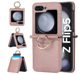 Leather Ring Phone Case for Samsung Galaxy Z Flip 6 5 4 3 Flip6 Flip5 Flip4 Flip3 Wallet with Card Holder Shockproof Cover