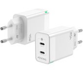 AISENS Cargador Gan 45W, 2xUSB-C PD3.0 QC4.0, Blanco