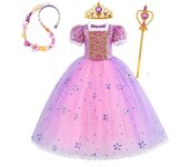 Girls Rapunzel Princess Dress Children Fancy Cosplay Tangled Costume Set Halloween Carnival Birthday Party Gown Outfit Clothes