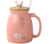 Linda Taza de Gato Taza de café de Cerámica con tapa, Cube, novedad té de la mañana leche Gift De Olla de Navidad 460ML-rosa