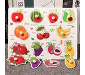 Montessori Wooden Hand Grab Boards Tangram Jigsaw Baby Educational Cartoon Vehicle Animals Fruits 3D Puzzles Early Education