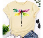 Dragonfly Print Crew Neck T-Shirt, Casual Short Sleeve T-Shirt For Spring & Summer, Women's Clothing