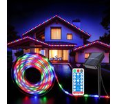 Solar Powered Multi Color or Warm White LED Strip Lights Outdoor, Remote with 8 Lighting Modes, IP67 Waterproof for Garden House