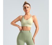 Sujeto deportivo con espalda Cruzada, tirantes, push-up, botón trasero, sujetador de yoga push-up
