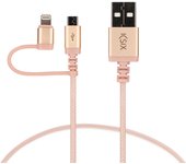 Una práctica solución si tienes dispositivos apple y android (u otro que tenga entrada micro usb). ya que con este cable puedes cargar o sincronizar datos con cualquiera de los dos.