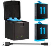 Paquete de 2 baderías y Cargador de 3 Canales para Hero 10/9/11, compatible con GoPro Hero 9 Black, GoPro Hero 10 Black y GoPro Hero 11/12 Black