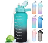 Botella de agua de 2 l sin BPA, para bebidas deportivas, con marcador de tiempo y tapa de bloqueo, a prueba de fugas, botella de agua de 2 litros con asa portátil, color rosa y rojo