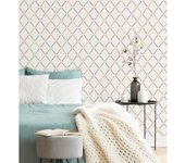 Muestra DIN A4 de Papel pintado vinílico ecológico moderno nórdico de rombos mostaza rosa y gris - Nordic Room 679817 de GAULAN