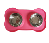 Silicone Bone Shape Pet dog Mat Double Bowl Durable Bite-Resistant Non-Deformable Food Water Feeder Stainless Steel Feeding Bowl