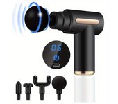 Portable Fascia Massage Gun LED Touch Screen Electric Percussion Pistol Massager Body Relaxation 4 Replaceable Massage Heads