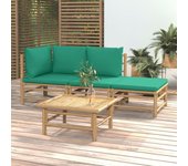vidaXL Set de muebles de jardín 4 piezas bambú con cojines verde