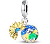 New In 925 Silver-Plated Art Flowers Oil Painting Charms Beads Pendant Fit Pandora Original Bracelets DIY Birthday Jewelry Gift