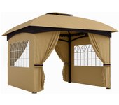 Outsunny Cenador para Jardín 3,4x3,4 m Pérgola de Jardín Gazebo con Doble Techo Paredes Laterales Anti-UV y Ventanas Carpa para Exterior Terraza Patio Beige