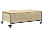 vidaXL Mesa de centro con ruedas madera ingeniería 91x55x34 cm Negro, Roble Sonoma, Roble ahumado Mesita de Salón o Comedor o Auxiliar Mesa de Café Meuble Salón