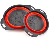 Cesta de drenaje plegable de doble capa, cesta de frutas retráctil de cocina, cesta doméstica que ahorra espacio, cesta creativa para lavar verduras, juego rojo (1 grande denso + 1 drenaje pequeño) cesta de frutas redonda