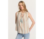 LOIS JEANS - Blusa sin mangas estilo rustico a rayas