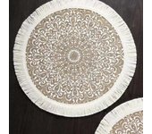 1 Piece Of Jute Fabric Dining Mat, Modern Geometric Pattern Tassel Edge Round Table Pad, For Bedroom, Living Room, Kitchen